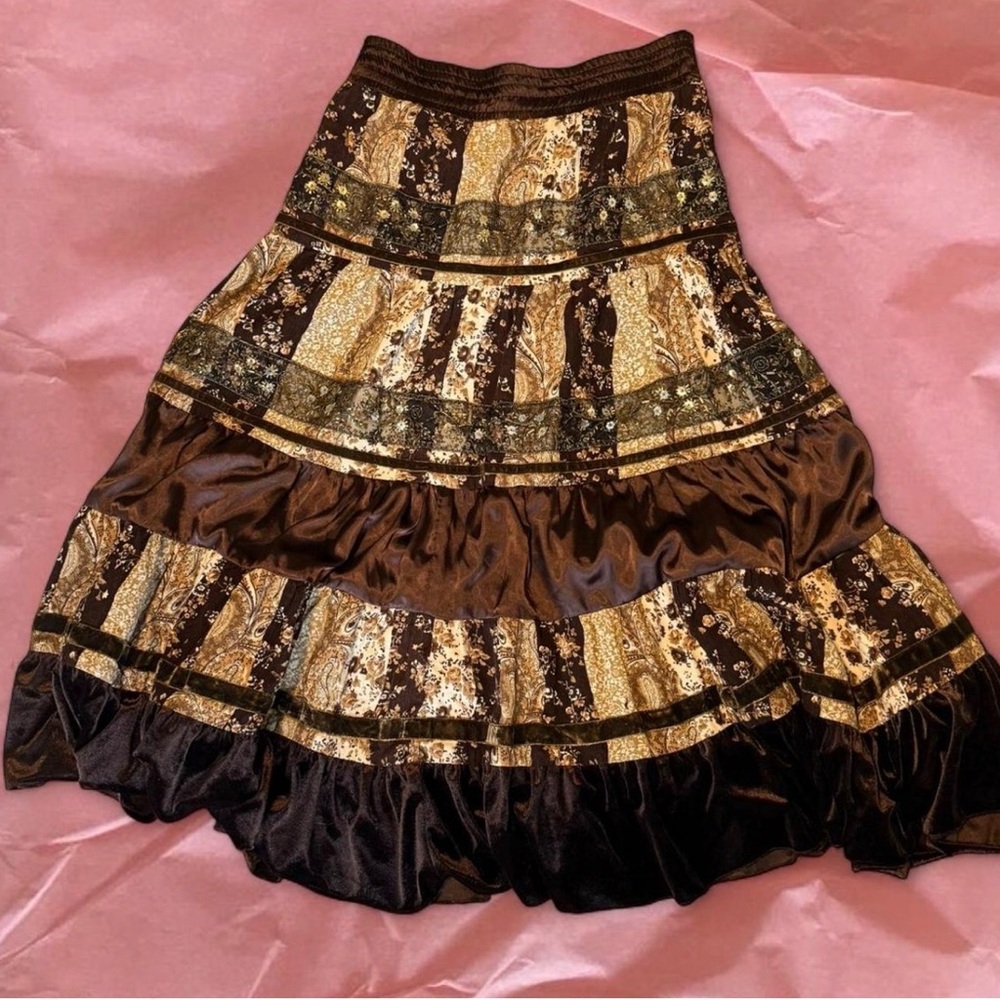 RARE Vintage Brown Patchwork Maxi Skirt